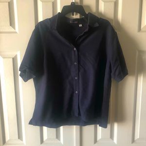 Forest & Hue dark navy blue shirt sleeve button up shirt size XL
